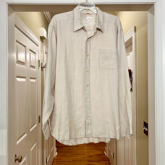 NWOT Men's Tommy Bahama Relax Long Sleeve Linen Shirt in Natural Tan Size LARGE - Picture 2 of 4